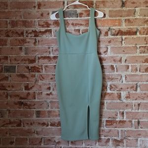 NastyGal Squarin' to Go Midi Dress - Sage Green